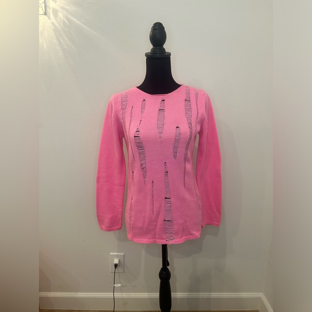 Comme des Garçons GIRL Pink Distressed Pink Sweater Sz S Japan